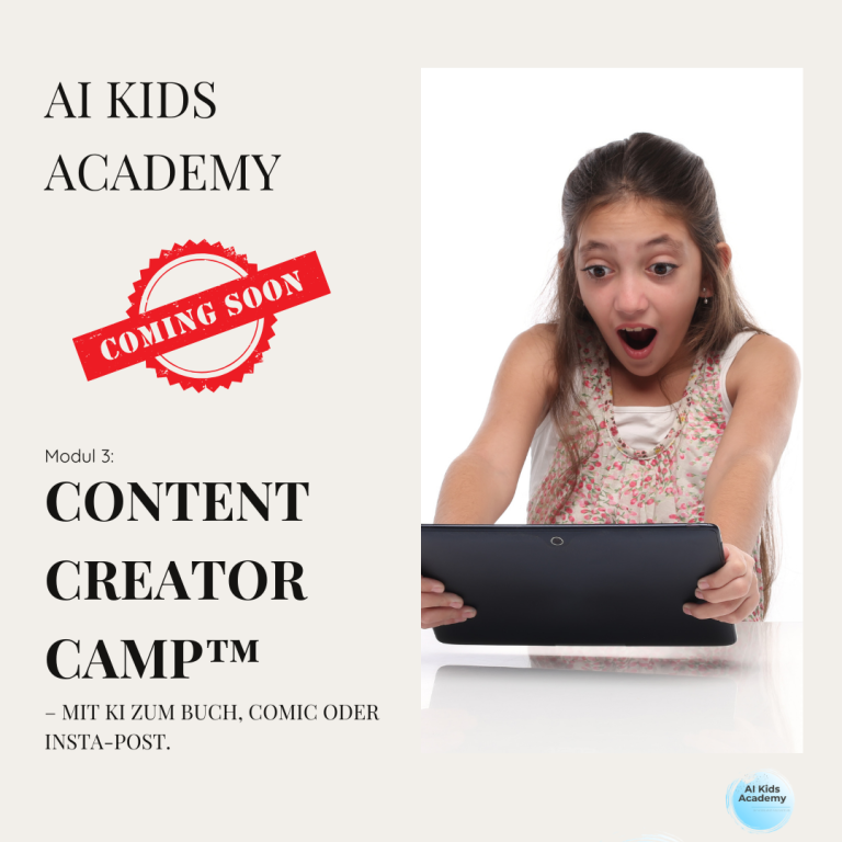 Kind gestaltet am Tablet eine bunte Illustration – Modul 3 ‚Mein erstes Buch mit KI